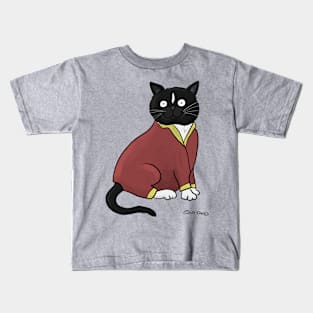 Cat Wearing Red Pajamas with Yellow Cuffs Kids T-Shirt